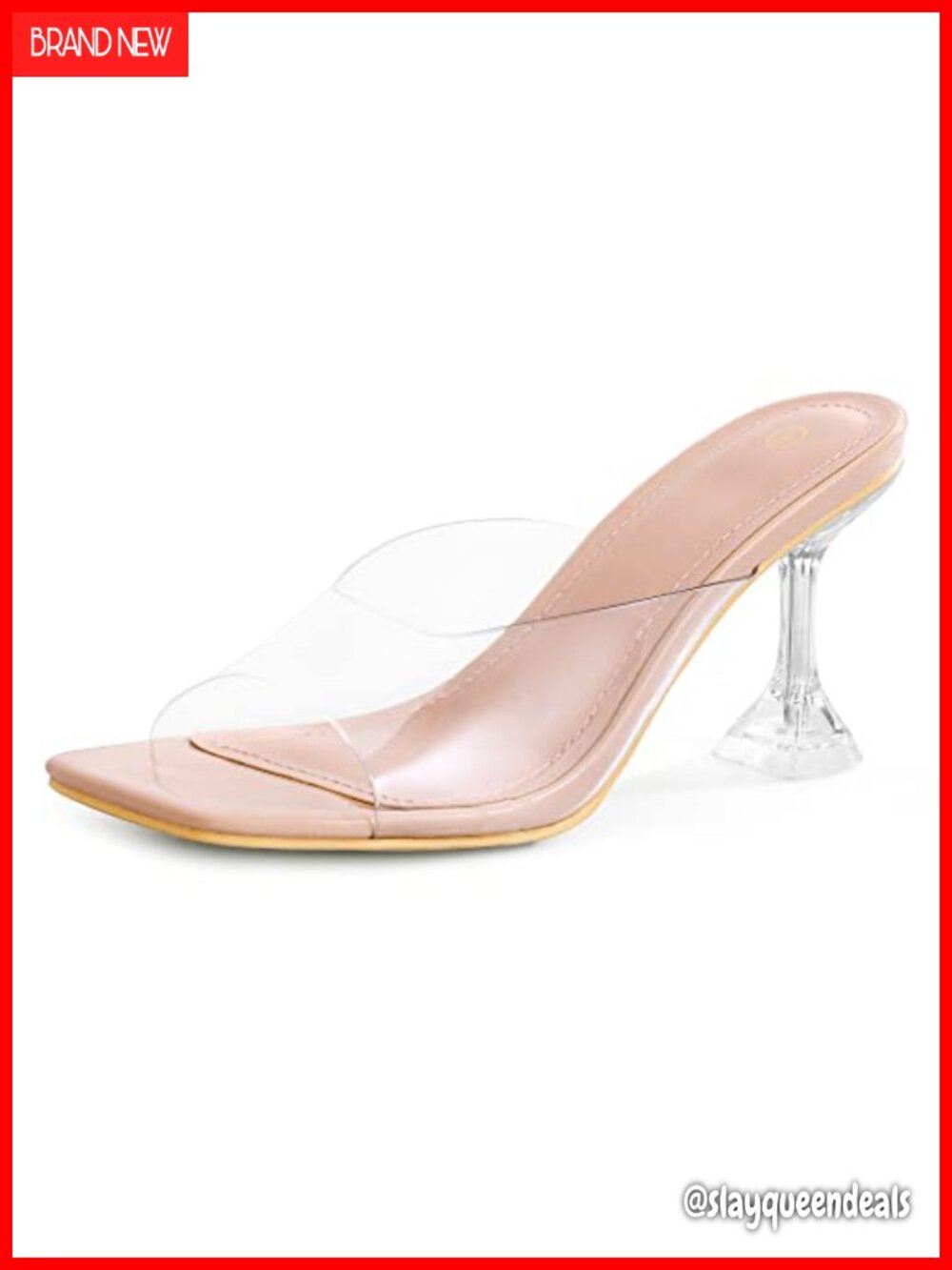 Clear Heeled Sandals Square Toe Transparent Stiletto Mules Slip On Dress Shoes